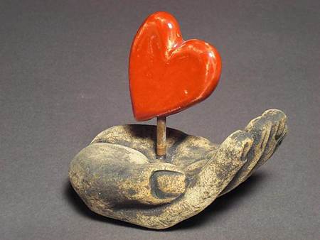 Heart in Hand by Cathy Broski Ceramic Heart Sculpture by Cathy Broski