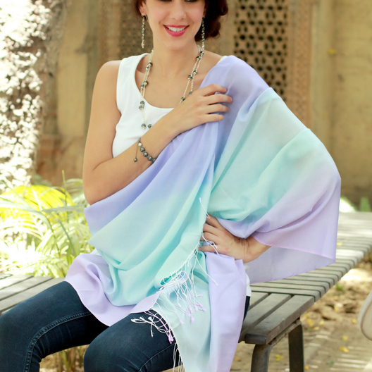 Silk and wool shawl, 'Magic Colors'