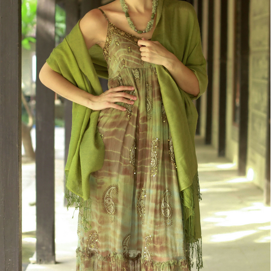 Silk and wool shawl, 'Persian Forest'