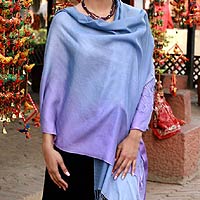 Silk and wool shawl, 'Lavender Charm'