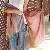 Silk and wool shawl, 'Natural Radiance'