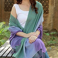 Silk and wool shawl, 'Iris'
