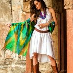 Varanasi silk shawl, 'Cool Color Fusion'