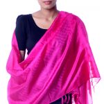 Banarasi silk shawl, 'Fuchsia Dawn'