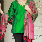 Varanasi silk shawl, 'Emerald Glory'