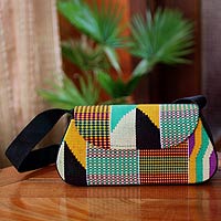 Cotton kente shoulder bag, 'Ashanti Fantasy'