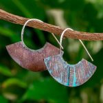 Oxidized Copper Fan-Shaped Half Hoop Earrings, 'Iik Fans' Earrings