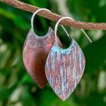 Oxidized Copper Leaf-Shaped Half Hoop Earrings, 'Cacaopera Leaves' Earrings