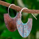 Oxidized Copper Padlock Half Hoop Earrings, 'Anayansi Locks' Earrings