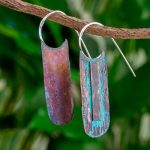 Oxidized Copper Rectangle Half Hoop Earrings, 'Boruca Door' Earrings