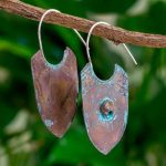 Oxidized Copper Shield Half Hoop Earrings, 'Acateco Shields' Earrings