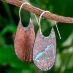 Oxidized Copper Triangle Half Hoop Earrings, 'Ascent' Earrings