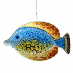 Blue Orange Tropical Fish Fused Glass Suncatcher Image