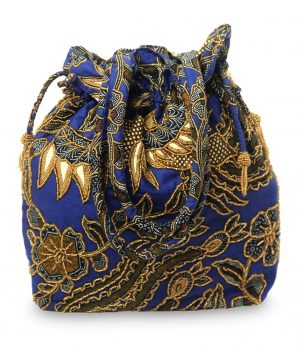 Beaded Blue Cotton Batik Bag