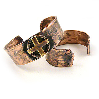 Recycled Copper Unisex Cuff Bracelet - Celtic Sun Cross