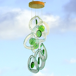 Recycled Glass Bottle Wind Chime : Emerald Spring