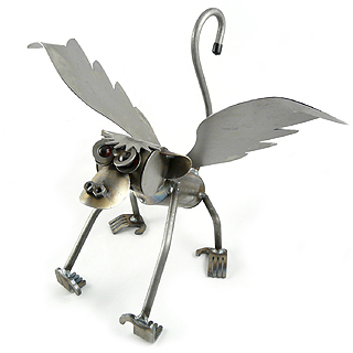 Flying Monkey Recycled Metal Garden Art Sculpture