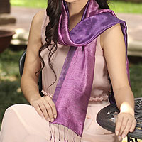 Silk batik scarf, 'Violet Duality'