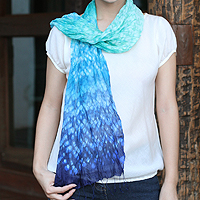 Tie-dyed scarf, 'Fabulous Sea'