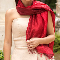 Pin tuck scarf, 'Red Transition'