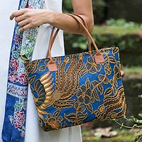 Leather accent cotton tote handbag 'Glorious Java'