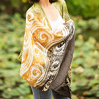 Silk batik shawl, 'Ocean Currents'