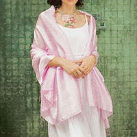 Damask shawl, 'Pink Snow Blossoms'