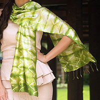 Silk scarf, 'Verdant Mystique'