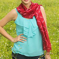 Silk scarf, 'Red Mountains'