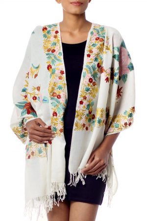 Hand-Loomed Wool Floral Shawl