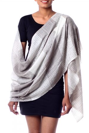 Taupe and Cream Super Soft Wool Shawl Wrap