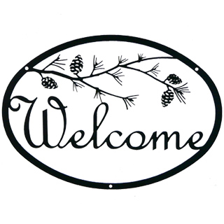 Pine Branch Script Iron Welcome Sign