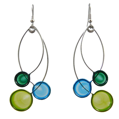 Kinetic Sculpture Inspired Earrings: Blue Green Trio