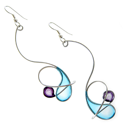 Kinetic Sculpture Inspired Earrings: Blue Purple Orbit