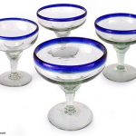 Margaritas Handblown Glass Blue Cocktail Drinkware, 'Happy Hour' (Set of 4)