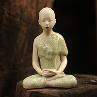 Celadon ceramic statuette, 'Concentration'