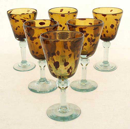 Handblown Wine Glasses, 'Tortoise Shell', (Set of 6)