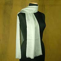 Wool scarf, 'Azure Mist'