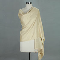 Wool and silk shawl, 'Peach Elegance'