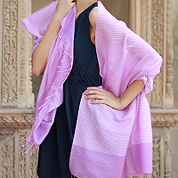 Wool and silk blend shawl, 'Mauve Kiss'
