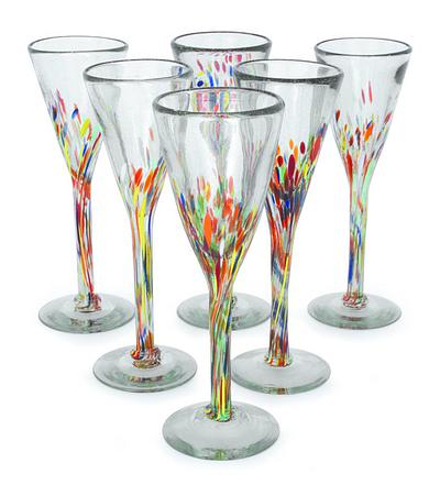 Handblown Glass Cocktail Champagne Flutes, 'Confetti' (Set of 6)