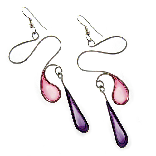 Kinetic Sculpture Inspired Earrings: Pink Purple Balance