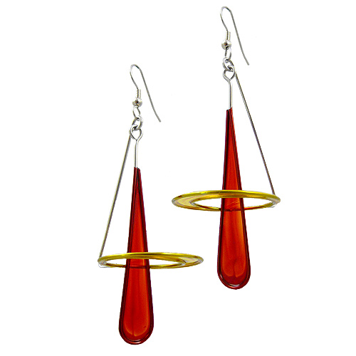 Kinetic Sculpture Inspired Earrings: Red Yellow Halo Drop