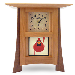 Contemporary Cherry Mantel Clock with Cardinal Tile