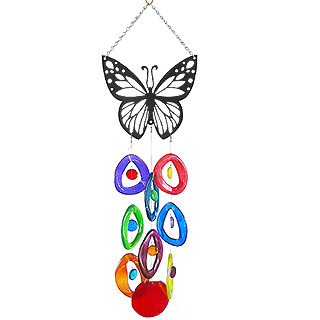 Recycled Glass Bottle Wind Chime with Butterfly