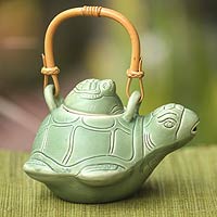 Ceramic teapot, 'Turtle Mom'