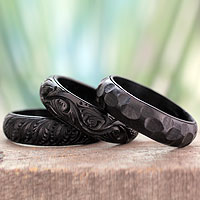 Wood bangle bracelets, 'Glorious Goa' (set of 3)